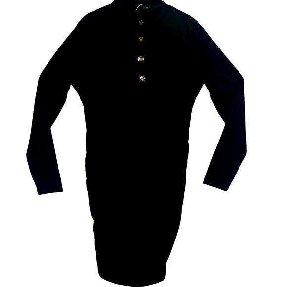 Womens Just Quella Black Bodycon Ruched Sides Back LS Sexy High Neck Dress Large - Picture 3 of 13